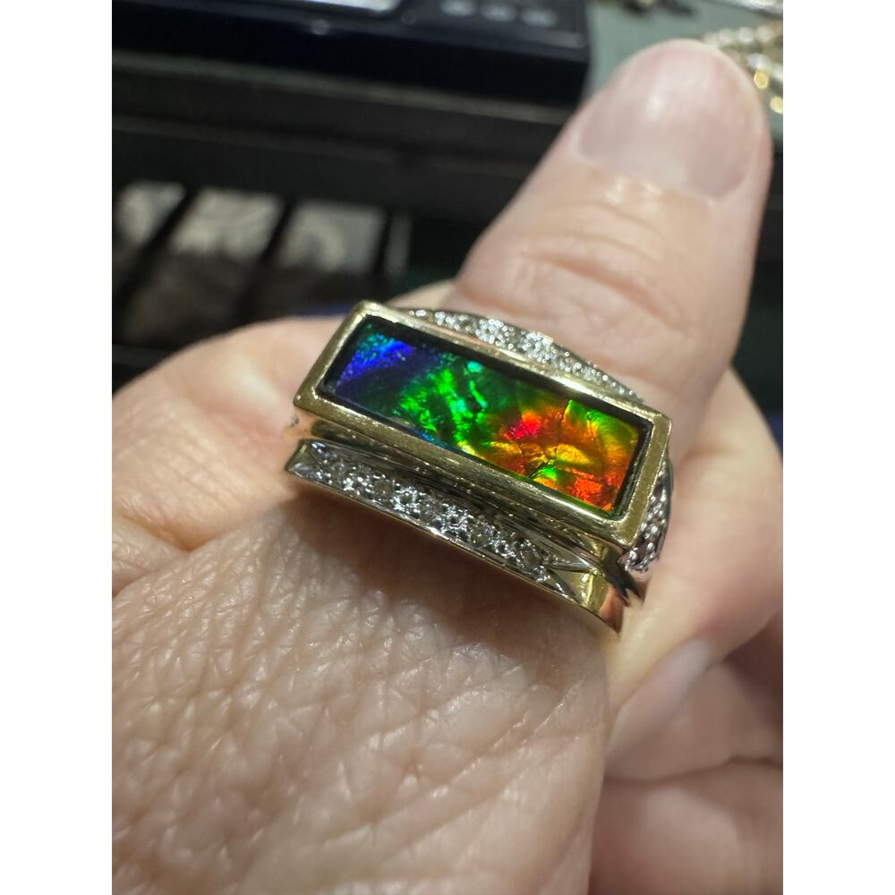 18K Gold Ammolite, Diamond & Sapphire Statement Ring